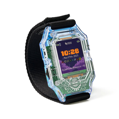 Clockstar 2.0 DIY Smartwatch Kit Build and Code Your Own Wearable Tech Learn Real Electronics and Coding in a Hands On STEM Gift for 11 Plus Kids and Teens clear plastic smartwatch with black strap