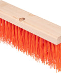 Heavy Duty 16 Inch Hardwood Street Sweep Head With Orange Polypropylene Bristles made for serious crews, showing bristles detail.