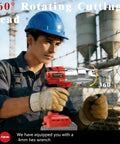 Worker using Cordless Sheet Metal Cutter For 18V Battery, 14 Gauge Metal Shears, 360 Degree Pivoting Head in industrial setting
