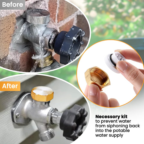 Before and after installation of 2 Pack Anti Siphon Valve Repair Kit for Outside Faucets, Vacuum Breaker Fix Set Compatible With Legend Valve LEG-108-903 and T550 T550A, Frost Free Faucet Repair Kit No Sweat Install, Quick Leak Prevention, Durable Replacement.