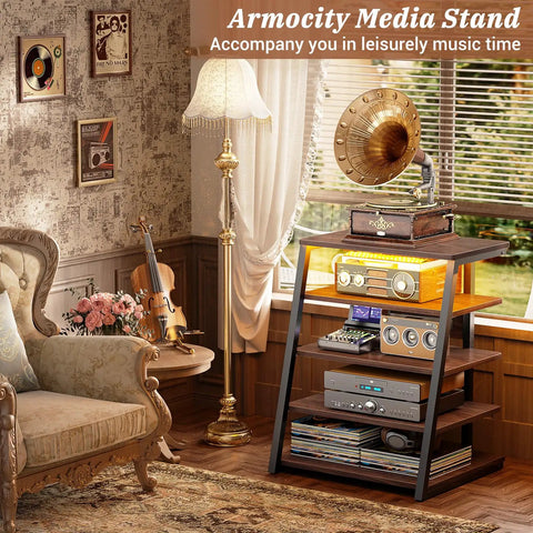 Rock Solid AV Media Stand With Zero Stress Assembly And Five Tier Adjustable Shelves For Stereo Racks And Compact Entertainment Centers A Total No Sweat Game Changer For Your Space