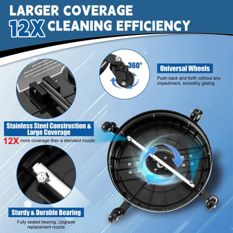 20 Inch Beefy Pro Grade Pressure Washer Surface Cleaner With 4 Wheels And Dual Handle, Built In Filter, Heavy Duty Power Washer Attachment Features