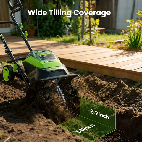 40V Cordless Electric Tiller With Two 4.0Ah Batteries, Lightweight Mini Cultivator tilling 14 inch wide, 8.7 inch deep in garden