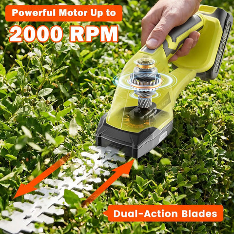 2 In 1 Cordless Hedge Trimmer Kit With 2 Batteries And Charger For Lawn Edges And Shrub Shaping in use in garden