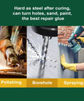 Images showing polishing, borehole drilling, and spraying for Heavy Duty Metal Repair Glue Epoxy For High Heat Bonding, All Purpose Metal Epoxy