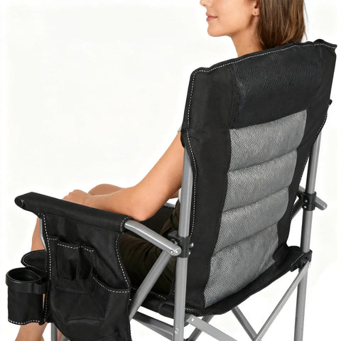 Extra Tall Folding Director Chair For Big And Tall Adults Up To 330 Lbs Bar Height Portable Camp Chair With High Back Footrest And Makeup Pocket Black