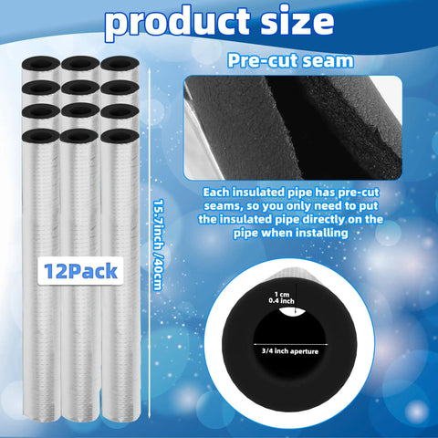 12 Pack Pipe Insulation Foam Tubes For 3/4 Inch Pipes With Pre-Slit Duct Wrap And Aluminum Foil For Outdoor Winterizing