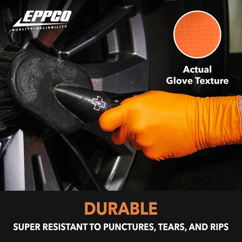 Orange 8 Mil Nitrile Disposable Gloves With Textured Grip For Automotive And Industrial Work Latex Free Large Size Box Of 100 Durable Puncture Resistant High Visibility Gloves For Mechanic Techs And Food Processing cleaning a car wheel