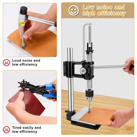 All-In-One Leather Hole Punch Tool For DIY Crafting, Upgraded Hand Punching Machine with ductile iron base in use