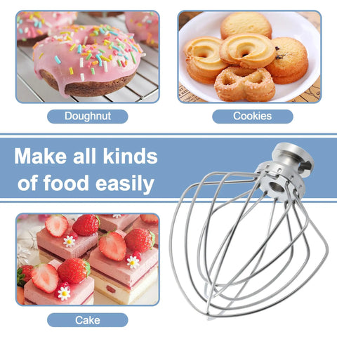 Stainless Steel 6-Wire Whip Attachment for Tilt-Head Stand Mixers Replacement K45SS Compatible with doughnuts, cookies, and cake