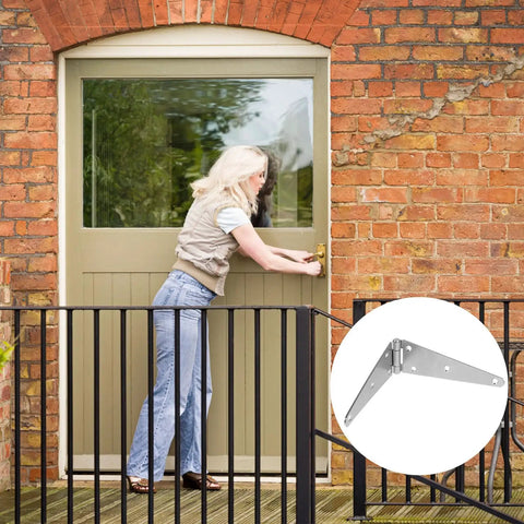 Woman using Heavy Duty Strap Hinge Pair For Wooden Doors And Rustic Barns Or Outdoor Sheds Slick Black Farm Gate Hardware.