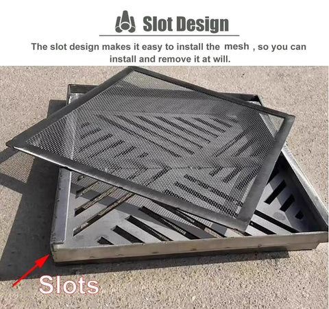 Heavy Duty Square Stainless Steel Drain Grate With Fast Draining Strainer Mesh showing slot design for easy installation.