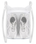 Durable Sneaker Laundry Bag With Zipper And Straps, Honeycomb Mesh Wash And Dry Net For Shoes, containing white sneakers