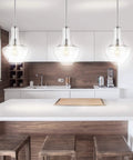 Chrome Mid Century Modern 10.5 Inch One Light LED Pendant Light Fixture With Adjustable Hanging Stem And Clear Glass Shade For Kitchen
