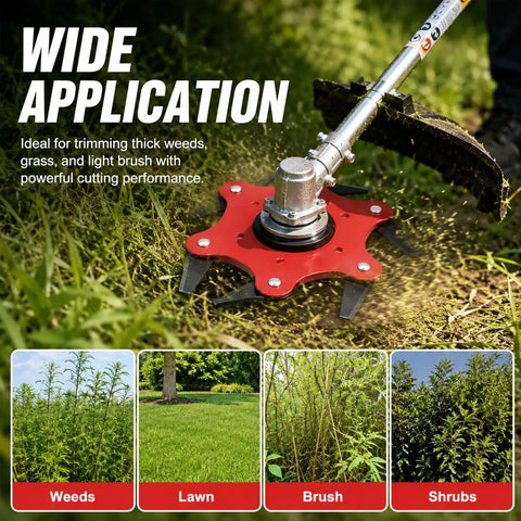Heavy-Duty 6-Tooth Brush Cutter Blade For Yard Machines And Lawn Tractors Made From Durable Heat Treated 65Mn Steel in action cutting grass.