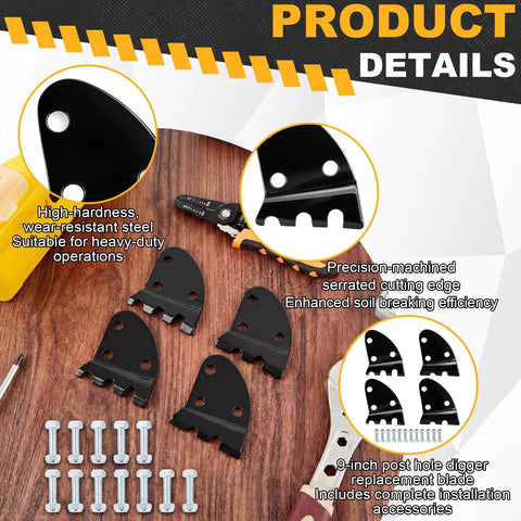 Four Piece 9 Inch Post Hole Digger Blades Serrated Auger Replacement Drill Bits With Screws For Digging Hard Soil