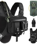 Hydration Chest Vest With 2L Water Bladder, lightweight running backpack, black with pockets, reflective gear, adjustable straps.
