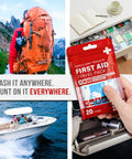 EVERLIT CARE Travel First Aid Pack, red water-resistant pouch containing 20 items.
