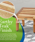 Teak Shower Stool For Shaving, 12 Inch Compact Foot Stool with earthy finish on patterned rug, highlighting water resistance.