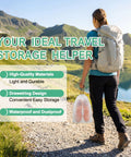 Person hiking with Large Waterproof Clear Drawstring Shoe Bags For Travel, A Dope Travel Gear That Keeps Your Shoes Organized, Portable Storage