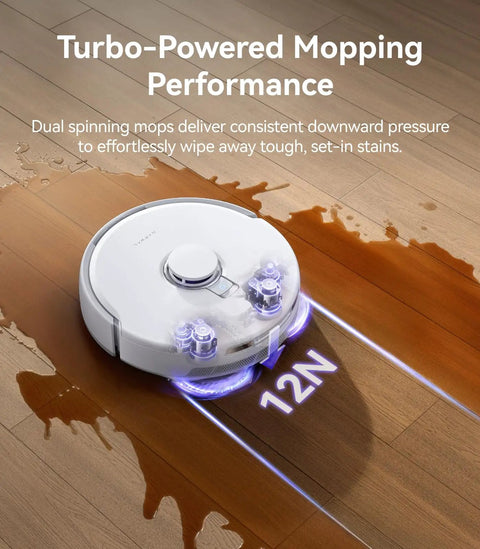 Freo Z10 Turbo Robot Vacuum And Mop Combo Brings Boss Level Suction With 25,000 Pa Deep Cleaning removing stains on floor