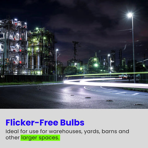 Night view of industrial area with street lighting showcasing Mega Bright 125W LED Corn Cob Bulb With 15000 Lumens 5000K Daylight