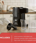 Compact Vertical Juicer For Fruits And Vegetables With Powerful 400 Watt Motor Stainless Steel Cutter And Strainer shown on countertop