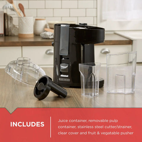 Compact Vertical Juicer For Fruits And Vegetables With Powerful 400 Watt Motor Stainless Steel Cutter And Strainer shown on countertop