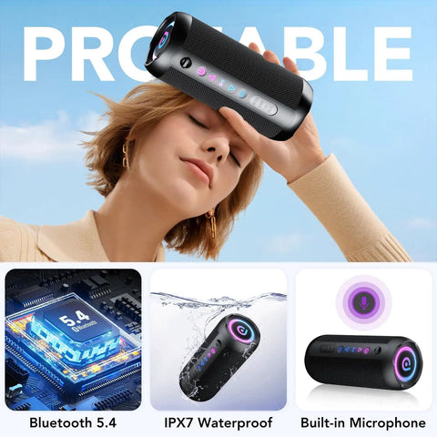 Portable Bluetooth Speaker With Bluetooth Five Four 30W Dual Speakers And Two Point Oh Channel Sound Deep Bass Thirty Hour Playtime Colorful RGB Lights IPX Seven Waterproof True Wireless Stereo TWS Pairing For Outdoor Home Party Travel Gift Ideas