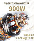 Close-up of oil-free strong motor showcasing 900W power for 6.4 Gallon Ultra Quiet Air Compressor with Steel Tank and Wheels