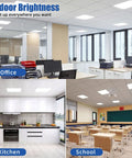 Set Of Four 2x2 LED Flat Panel Lights For Office Ceiling, 45W 5800 LM, in office, kitchen, and classroom settings, ETL listed