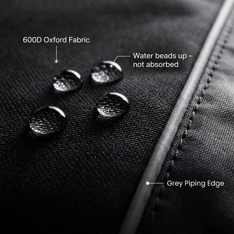 Waterproof droplets on Heavy Duty 600D Oxford Black Miter Saw Cover For Woodworking Bench Tools Up To 28 By 24 By 28 Inches.