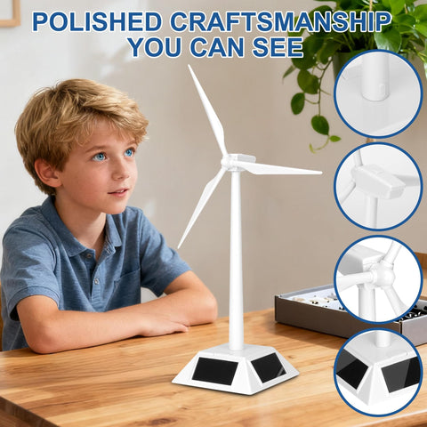 Child and Solar Powered Windmill Kit for Desk and Home Decor, Rotating Wind Turbine Model, DIY Solar Energy Science Tool