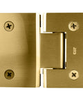 Satin Brass Geneva 180 Series Glass To Glass Standard Hinge With Self Centering Reversible 5 Degree Pivot Pin, front view