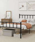 Built Tough Twin Metal Platform Bed Frame Featuring Heavy Steel Slats And Smart Underbed Storage For Zero Creak Peace Of Mind And Rock Steady Support In Glossy Black in a modern bedroom setting.