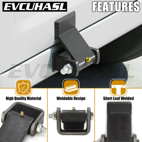 Rock Solid Heavy Duty Weld On Trailer Hinges on truck, showcasing weldable design and short leaf construction details.