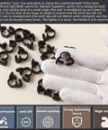 Gloved hand holding 25 Pack One Quarter Inch Max Grip Double Gripping Nylon Hose Clamps with Adjustable Ratcheting Mechanism
