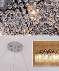 Close-up of Dope Modern K9 Crystal Chandelier with Nine Lights, chrome finish, raindrop pendant, and adjustable chain.