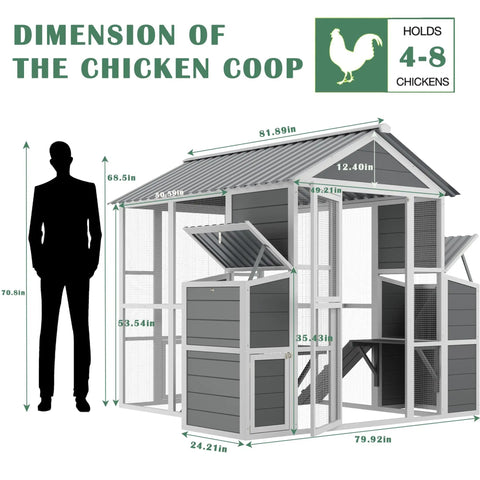 Dimensions of Spacious Outdoor Wooden Chicken Coop For Ten Chickens With Walk In Run Two Nesting Boxes Ramp Two Level Hen House