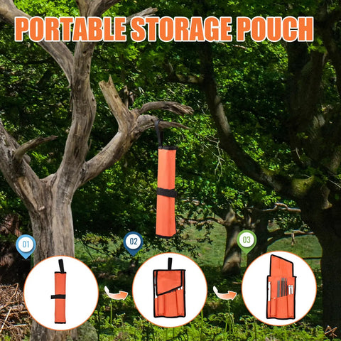 Portable storage pouch for Universal Field Chainsaw File Kit 14 Piece Sharpening Set hanging on a tree