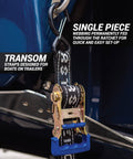 Rear Transom Boat Trailer Straps Ratchet Tie Downs 1.5 Inch By 4 Foot Heavy Duty Pair With PVC Hooks For Trailered Boats Pontoons And Jetskis 3,300 Lbs Break Strength Made In New Zealand securing a boat on a trailer