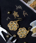 Jewelry making tools with beaded earrings and 600 Pieces Screw Eye Pins Hooks Set in 6 Colors and 3 Sizes for DIY crafts