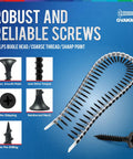 Heavy Duty Drywall To Wood Screws, Size 6 By 1-5/8 Inch Collated Fasteners, 1000 Count in plastic strip, showing bugle head and coarse thread design.