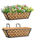 Two Pack 16 Inch Window Box Planters With Coco Liner For Railing, Metal Deck Hanging Planters For Balcony Patio And Fence
