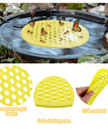 Four Pack Floating Bee Watering Station 7.87 Inch Island Float Tray with honeycomb design and EVA material in use.