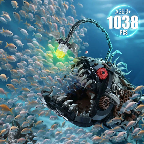 Anglerfish Mechanical Lantern Build Kit For Ocean Lovers Lego Compatible Sea Creature DIY Bricks Set With Steampunk Details Perfect Office Or Home Decor For Adults 1038 Pieces STEM Gift For Ages Eight To Sixteen And Up, 1038-piece anglerfish build with glowing lantern