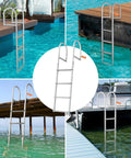 Removable Four Step Dock Ladder With Aluminum Alloy Pontoon Boat Access, 500 Lbs Capacity, 3.1 Inch Wide Nonslip Steps With Mat, Easy Install For Boat Lake Pool And Marine Boarding on dock and boat