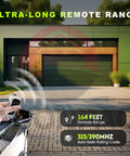 Two Pack G3T R Garage Door Remote Replacements For Genie And Overhead Door Openers showing 164 ft remote range in use