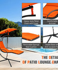 Outdoor Hanging Chaise Lounge Chair For Patio With Removable Canopy Cushions And Anti Toppling Rope Arc Hammock