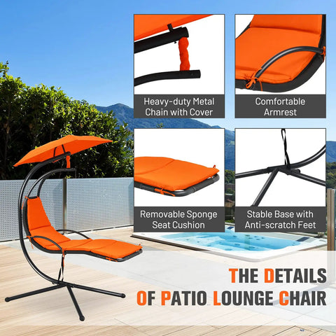 Outdoor Hanging Chaise Lounge Chair For Patio With Removable Canopy Cushions And Anti Toppling Rope Arc Hammock